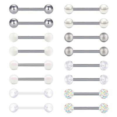 16pcs Silvery Stainless Steel Cartilage Tongue Nip...