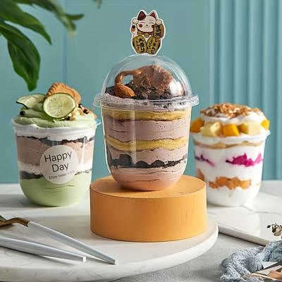 Value Pack 50pcs Pop Cups 360ml Fruit Wood Bran Ice Cream Sundae Ice Cream Fat Cups Mousse Cake Cups U-shaped Cups For Bakery