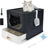 Fully Enclosed Cat Litter Box with Lid Foldable Extra Large Cat Toilet Drawer Type Cat Litter Tray with Plastic Scoop Suitable for Cats Under 17.6Ib(8kg) (BlackBlue)