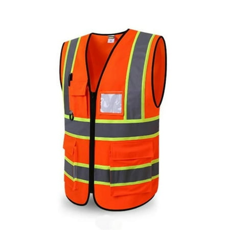 Homiegear High Visibility Reflective Safety Vest | High Visibility Security Vest | Work Construction Vest (Orange M)
