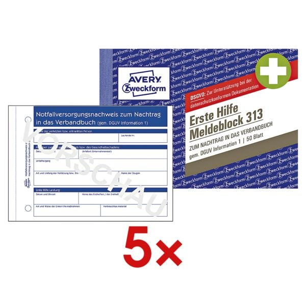 Avery Zweckform 5x Erste-Hilfe-Meldeblock »313«, 14.8x10.5 cm Image