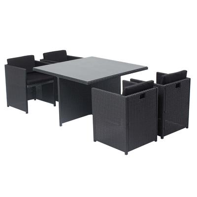 Tisch und 4 Stühle aus Harz, ineinanderschiebbar, schwarz/schwarz