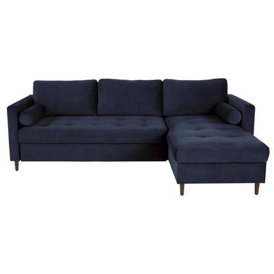 Ausziehbares 4/5-Sitzer-Ecksofa mit nachtblauem Samtbezug