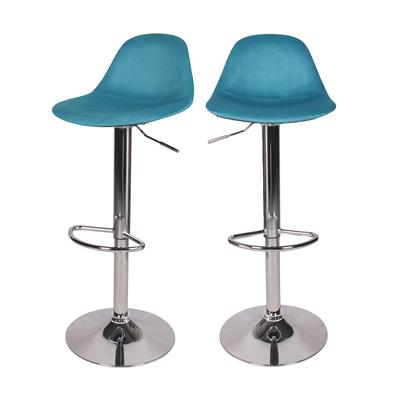 Set aus 2 verstellbareren Barstühlen aus blauem Samt, 60/82cm