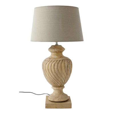 Lampe COLETTE aus geschnitztem Holz mit Lampenschirm aus Stoff, H 84cm