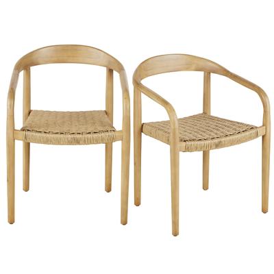 Professionelle Garten-Esstischstühle aus Akazienholz und recycelt Kunstharzgeflecht, beige (2 Stück)