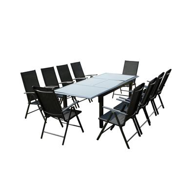 Gartentisch und 10 Stühle aus grauem Aluminium
