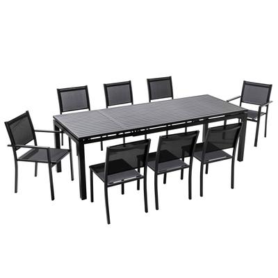 Aluminium Gartentisch für 8 Personen, 6 Stühle, 2 Sessel Grau