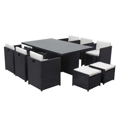Tisch und 10 Stühle aus Harz, ineinanderschiebbar, schwarz/weiß