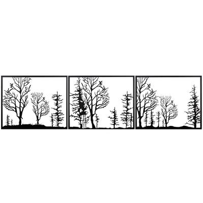 Wanddekoration Triptychon Wald aus Metall, 177x48 cm, schwarz
