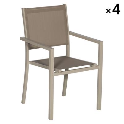 4er-Set Stühle aus taupefarbenem Aluminium und taupefarbenem Textilene