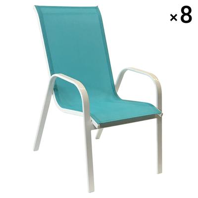 8er-Set Stühle aus blauem Textilene und weißem Aluminium