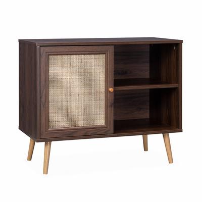 Sideboard mit Rattangeflecht 80 x 39 x 65,8 cm, Dunkles Holz