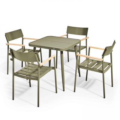 Set aus quadratischem Tisch und 4 Aluminiumsesseln Grüner Khaki