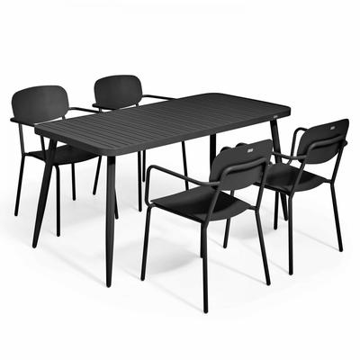 Set aus rechteckigem Tisch und 4 Aluminiumsesseln Schwarz
