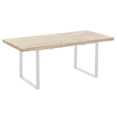 Ausziehbarer Esstisch aus hellem Holz und weißem Stahl B180
