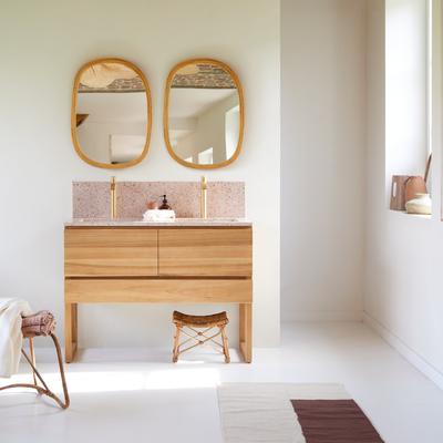 Badezimmermöbel aus massivem Teakholz und Premium-Terrazzo Rosa 120 cm