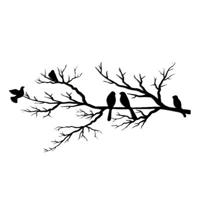 Wanddekoration Vögel auf dem Ast aus Metall, 75x37 cm, schwarz