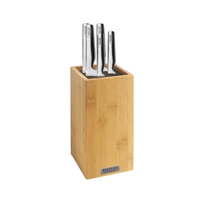 Block 5 Messer aus Edelstahl 5CR15MOV, Helles Holz