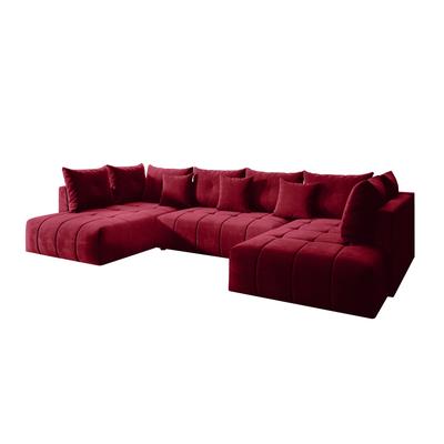 Schlafsofa U-Form mit Bettkasten und Kissen, rot