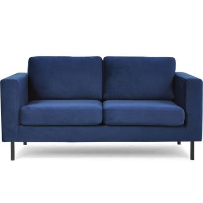 Modernes Sofa, Velour-Bezug, Metallbeine, blau