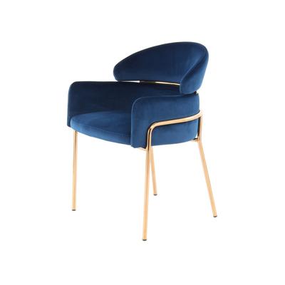 Stuhl aus Samt 58 x 79 cm, Blau und Roségold