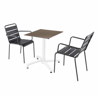 Stuhl Gartentisch in Mokka-Farbe und 2 graue Sessel