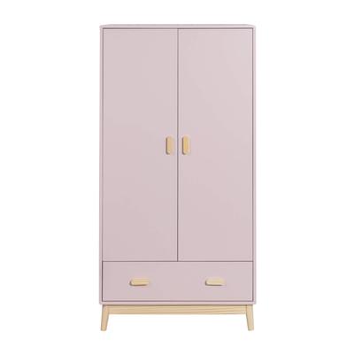 Kinderkleiderschrank mit 2 Türen und 1 Schublade in Rosa aus MDF