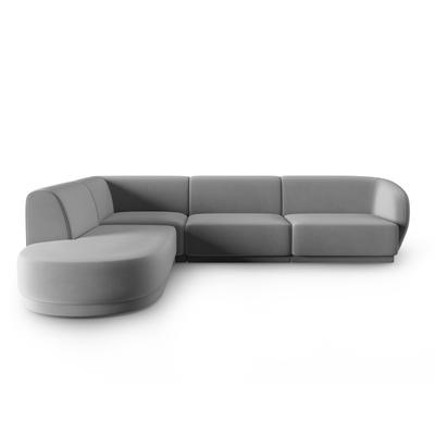 5-Sitzer modulares Ecksofa links aus Samt, grau