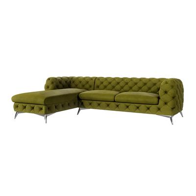 Ecksofa mit Ottomane Chesterfield aus Samt, Olive