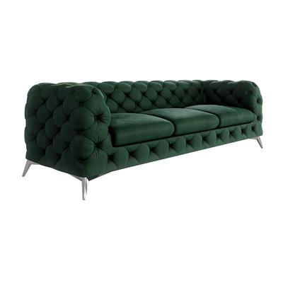 3-Sitzer Chesterfield Sofa aus Samt mit silbernen Füßen, flaschengrün