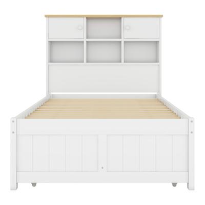 Flachbett mit ausziehbarem Bett&Schubladen, aus Kiefer, 90x200cm, weiß