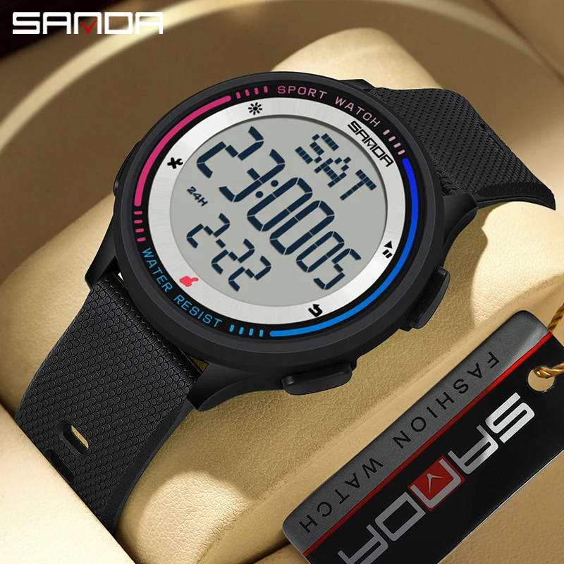 SANDA Herrenuhr, mehrere Funktionen, Outdoor-Sport, Stoppuhr, wasserdicht, digitales Uhrwerk, LED, Herren-Armbanduhr, elektronischer Alarm Image