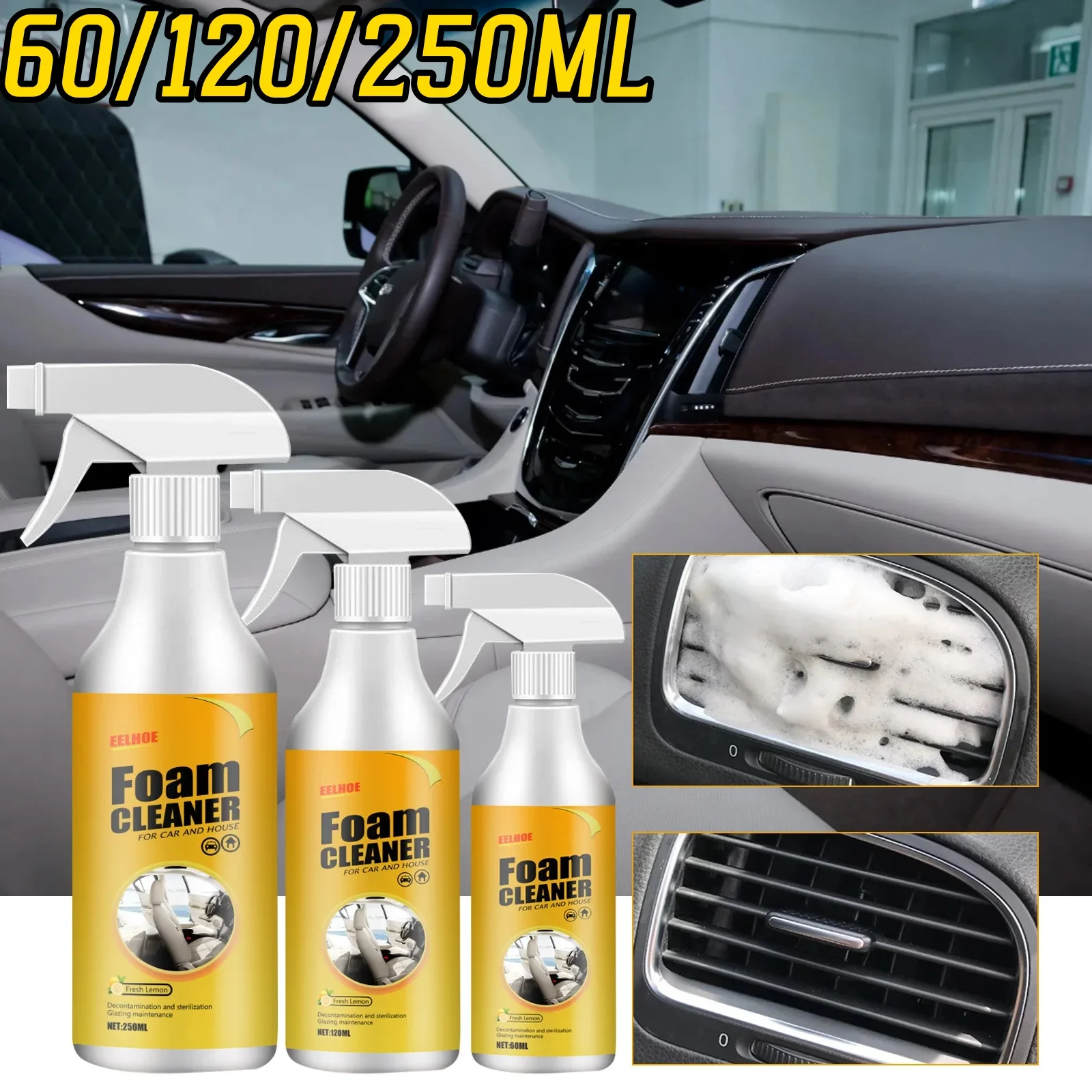 60/250ml Mehrzweck-Innen reiniger Sitz lenkrad leistungs starke Dekontamination schaum Reinigungs spray Auto Inhalt liefert Image