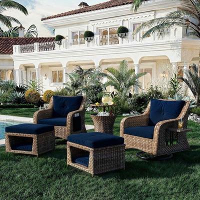 5 Pieces Outdoor Patio Furniture Set with Pet House Cool Bar and Retractable Side Tray