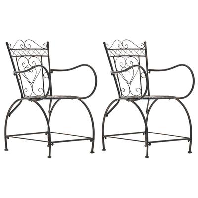 2er Set Gartenstühle mit Armlehnen aus Metall bronze