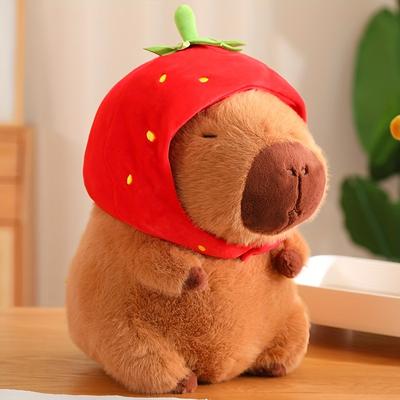 TEMU Capybara Wearing Strawberry Headbands Plush Toy Simulation Anime Toy Cute Doll Stuffed Animals Soft Doll Plush Christmas, New Year, Valentine's Day Gifts