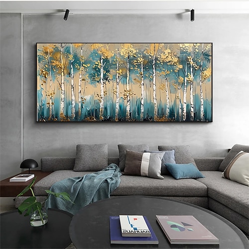 handgemachtes Original Birkenwald Ölgemälde auf Leinwand Wand abstraktes Baum Landschaftsgemälde für Wohndekor mit gespanntem Rahmen/ohne Innenrahmen Gemälde Image