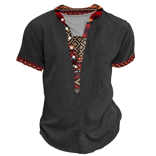 Herren Stammes Bandana-Print T Shirt Henley Hemd Kurzarm 3D-Druck Designer Ethnisch Urlaub Lässig Täglich Sommer Frühling Heather Grey Khaki Schwarz Grau Henley Henley T-Shirt Image