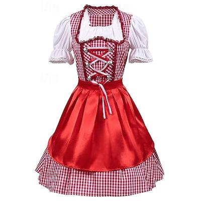 Karneval Oktoberfestbier Kostüm Kleid Dirndl Trachtenkleider Oktoberfest / Bier Bayerisch Traditionelles Kostümkleid Wiesn Damen Stoff im traditionellen Stil Kleid Schürze Image