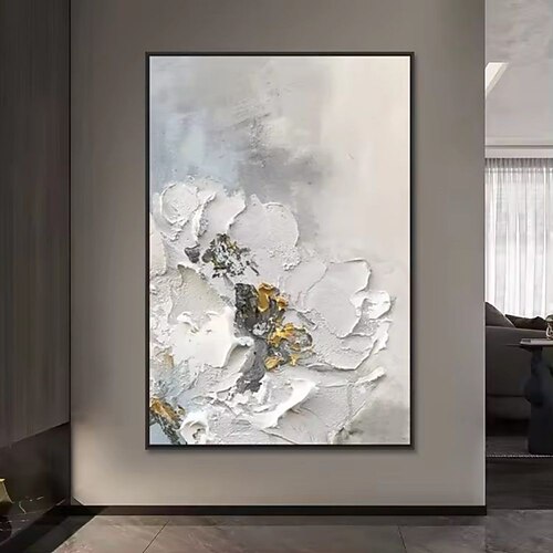handgefertigte Ölgemälde Leinwand Wandkunst Dekoration Wabi-Sabi-Stil einfache abstrakte Blumen für Wohnkultur gerollt rahmenloses ungedehntes Gemälde Image