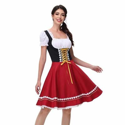 Oktoberfestbier Kostüm Kleid Dirndl Trachtenkleider Dienstmädchen Bayerisch Deutsch Wiesn Wiesn Damen Stoff im traditionellen Stil Kleid Image