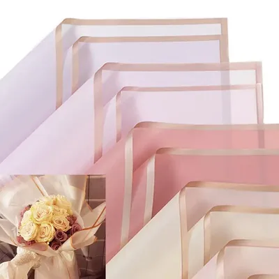 5pcs/Pack Flower Wrapping Paper Golden Border Rose Korean Style Half Transparent Gift Packing