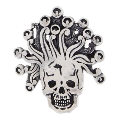 Miquiztli,'Sterling Silver Aztec God Pendant from Mexico'