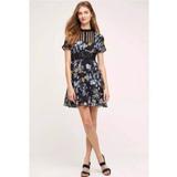 Anthropologie Dresses | Anthropologie Juniper Floral High Neck Mini Dress Size Small | Color: Black/Blue | Size: S