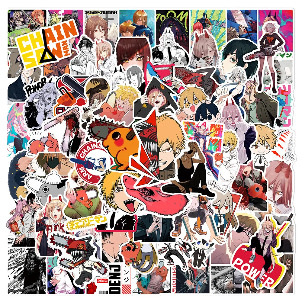 10/30/50/100 pièces Cool Anime tronçonneuse homme autocollants jouet bricolage valise pour ordinateur portable cahier dessin animé étanche Manga autocollant pour enfant