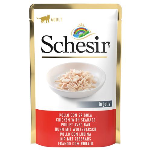 Sparpaket: 24x85g Schesir Jelly Pouch Huhn mit Wolfsbarsch Katzenfutter nass