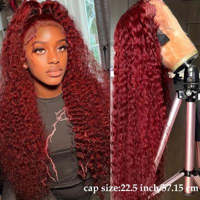 TEMU 13x4 Red Lace Wig Loose Curly Lace Front Wigs Dark Red Long Wigs For Women Wigs Glueless Heat Resistant Synthetic Fiber Hairline Hairlin Wigs 26 Inch