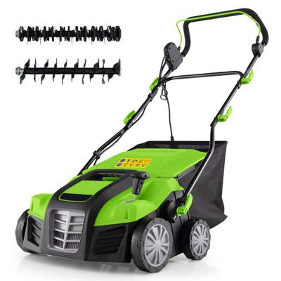 Costway 16-Inch Electric Lawn Dethatcher and Scarifier with Collection Bag-Green