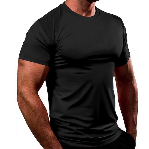 Herren T-Shirt Kurzarm Rundhalsausschnitt T-Shirt Muskelshirt Kurzarmhemd Außen Schnelltrocknend Training Weich Schweißableitend Sommer Polyester Schwarz Weiß Marinenblau Fitnessstudio Klettern Image